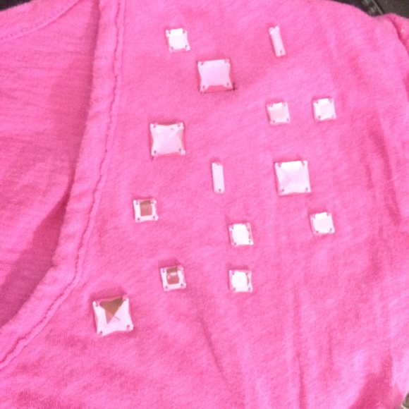 PINK Victorias Secret Top XS Pink Jeweled Scoop Neck Short Sleeve 100% Cotton - Picture 5 of 8